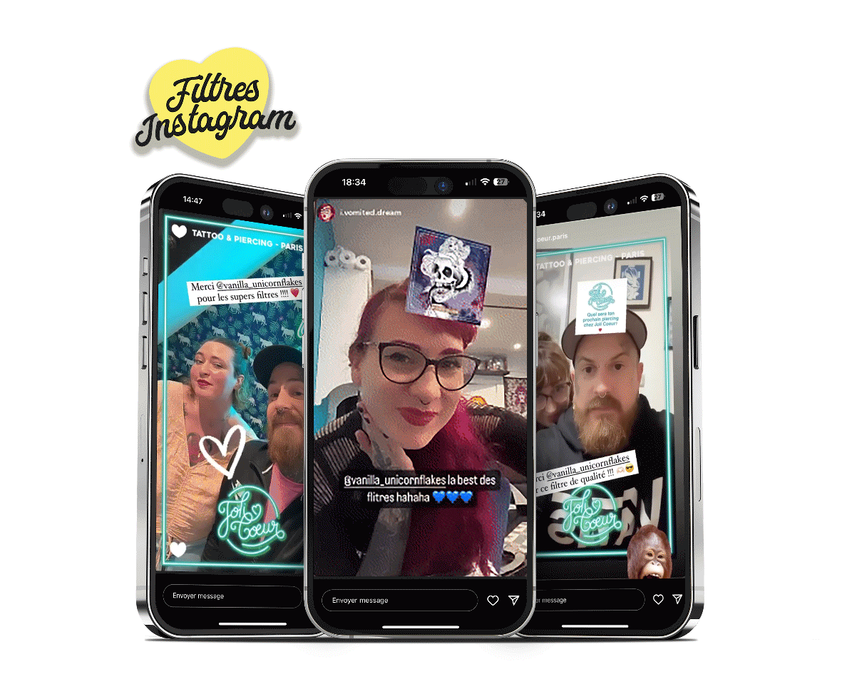 Illustration filtres instagram sur smartphone / portable, vanille fraise graphisme communication marketing