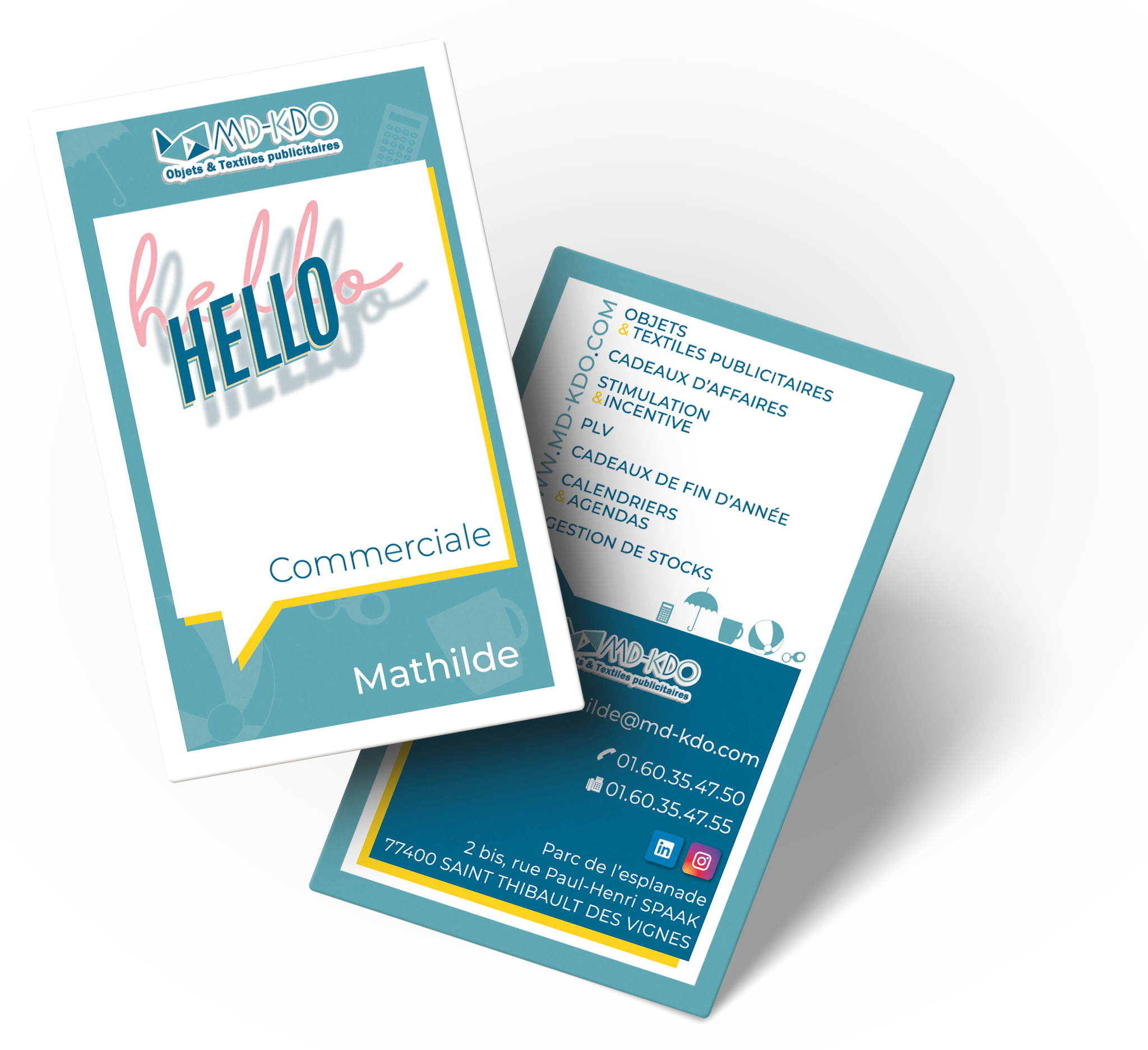 Cartes de visite pour la société MD-KDO, Cyrielle Gilles, graphisme, marketing, communication, freelance, meaux, ile de france